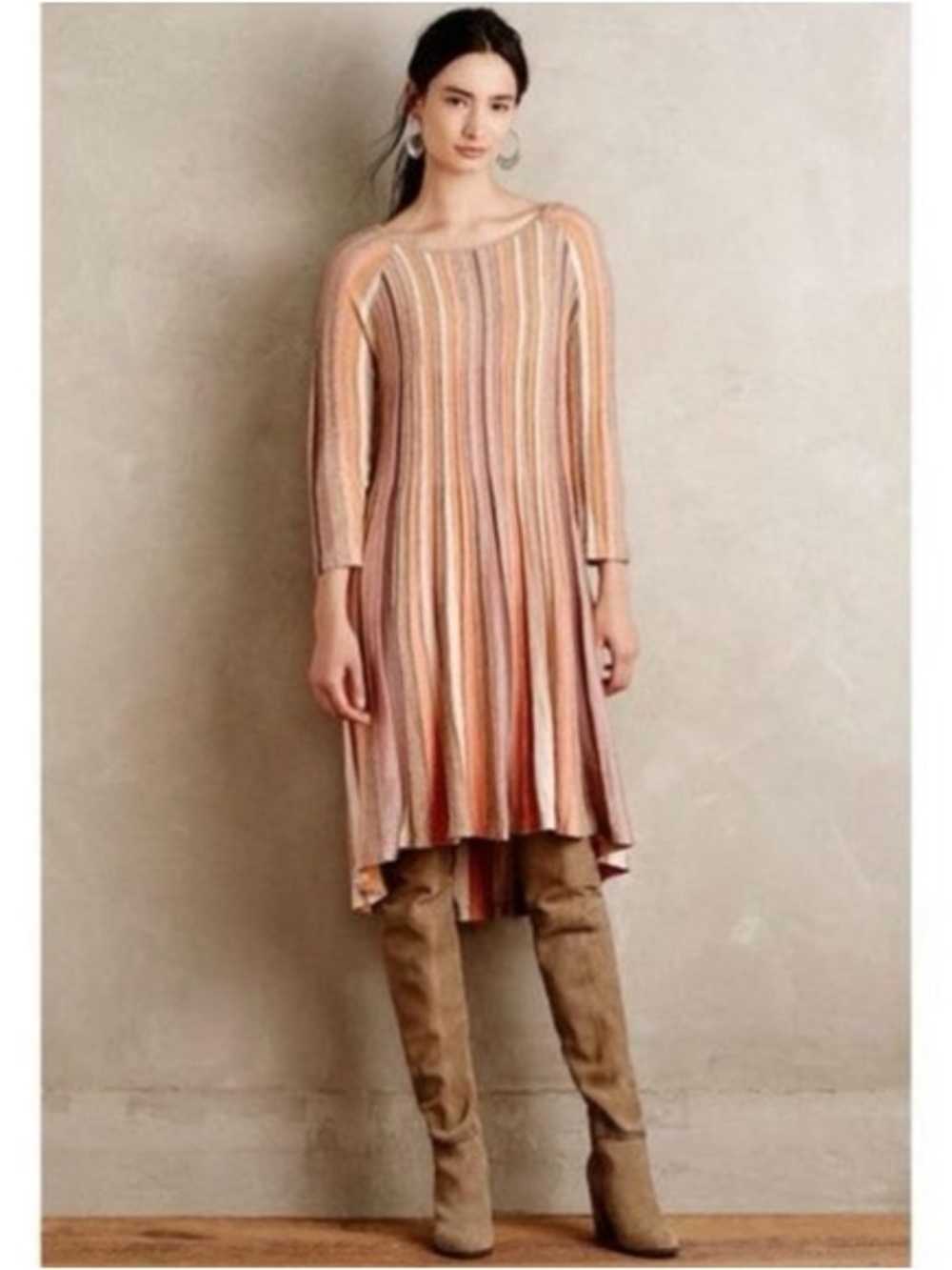 Moth by Anthropologie Nora Swing Dress in Peach, Blush & Taupe Stripes SMALL